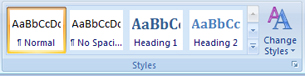 This graphic shows the Styles group in the Home tab on the Microsoft Word 2007 Ribbon.