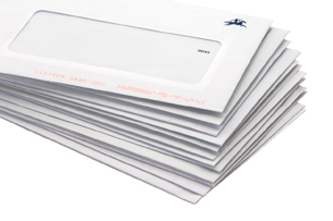 This graphic shows a stack of window envelopes.