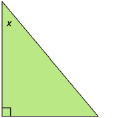 This graphic shows an illustration of a right triangle with acute angle x.