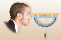 This illustration shows a graphic of a man looking through a clinometer that is parallel to the horizontal.