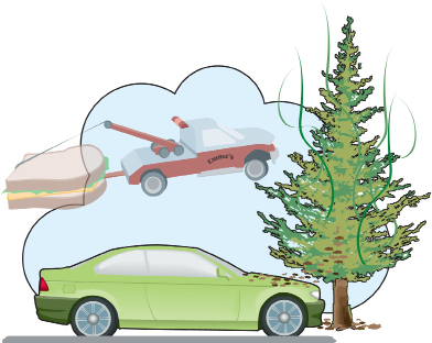 This shows a surreal illustration of the automobile described in the poem in the Project Connection.