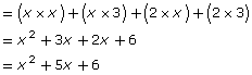 This image shows the process for multiplying (x + 3)(x + 2).