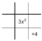 This graphic shows a 3 × 3 array. The centre square reads 3x2. The bottom right square is +4.