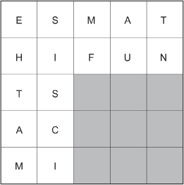 This shows a 5 × 5 grid with letters.