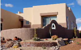This shows a photo collage of two homes—one with a steep roof and one with a flat roof.