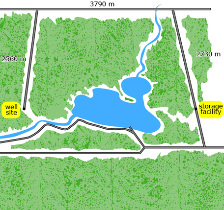 This is a photo showing a pipeline going above ground parallel to existing roads.