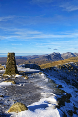 The trig point at Old Man of Coniston in England is approximately 800 m above sea level.