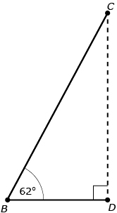This is a picture of a right triangle with vertices B, C, and D. Angle B is 62 degrees, and angle D is 90 degrees.
