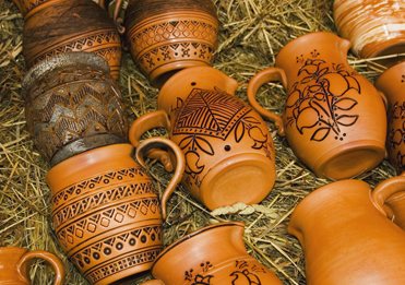 This is a photo of pottery with geometric designs.
