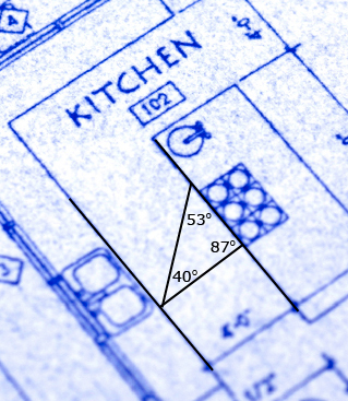 This a blueprint of a kitchen plan with the work triangle highlighted.
