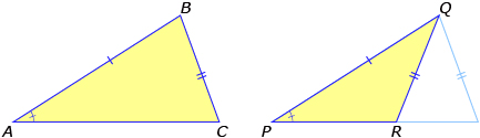 This illustration shows that two different triangles can be created when given the length of two sides and a non-included angle.