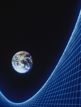 This shows a parabolic grid with Earth in the background.