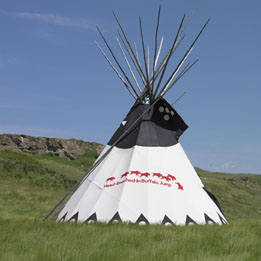 This is a photo of a teepee at Head Smashed-In Buffalo Jump near Fort Macleod, Alberta.