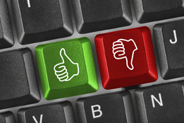 This illustration is of a thumbs-up key and a thumbs-down key on a computer keyboard.