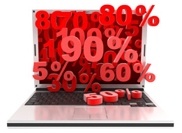 This is an illustration of a laptop with percentages coming out of the screen.