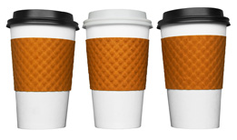 This is a photo of three disposable coffee cups and lids.