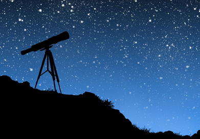This image shows a photo of a telescope and stars.