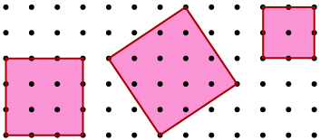 This shows 1-cm dot paper with three squares.