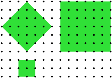 This shows 1-cm dot paper with three squares.