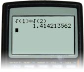 This shows the results of the keystrokes used previously to find the square root of 1 times the square root of 2. The answer is 1.414213562.