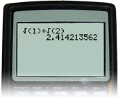 This calculator screen shows the result of calculating the sum of the square root of 1 and the square root of 2. The result is 2.414213562.