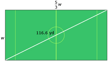 This is a sketch of the problem presented. It shows a rectangle with the width of w, the length of five thirds w, and a diagonal measure of 116.6 yd.