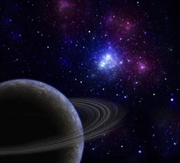 This shows a picture of a planet and a nebulae.