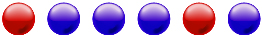 This is an illustration of two red marbles and four blue marbles.