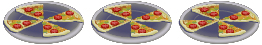 This is a photo of three plates. Each plate has four pieces of pizza.