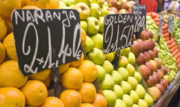 This is a photo of a fruit stand at the grocery store.