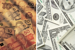 This is a photo of Canadian and American money.