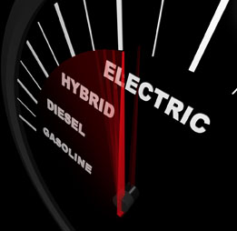 This image shows a gauge indicating whether a vehicle is operating on electric, hybrid, diesel, or gasoline power.
