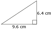 This is an illustration of a triangle with a base of 9.6 cm and a height of 6.4 cm.