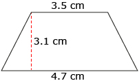 This is an illustration of a trapezoid with a height of 3.1 cm and sides that are 3.5 cm and 4.7 cm in length.