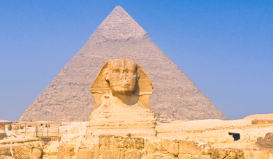 This is a photo of the Sphinx and pyramids in Egypt.