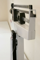 This photograph shows a scale that uses a balance beam.
