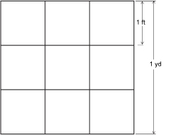This shows one square yard divided into nine smaller squares of uniform size.