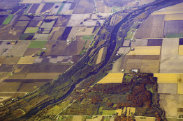 This is a photograph of an aerial view of farmland divided into plots.