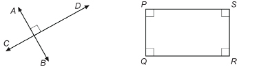 This illustration shows perpendicular lines AB and CD and a rectangle PQRS. The rectangle has sides PS and QR of equal lengths and sides PQ and RS of equal lengths.