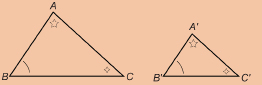 This illustration shows triangles ABC and A'B'C'. Angles A and A' are marked with a five-pointed star. Angles B and B' are marked with a single arc. Angles C and C' are marked with a four-pointed star.