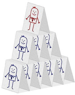 This shows an illustration of cartoon businesspeople arranged in a pyramid formation.
