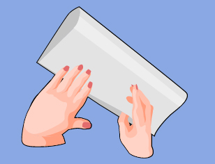 This is an illustration of a sheet of paper being folded in half lengthwise.