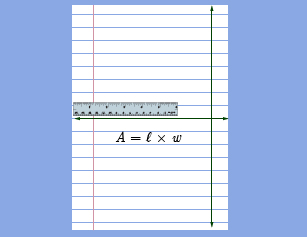 This is an illustration of a sheet of paper with a ruler on it. The ruler is being used to measure the length and width of the paper.