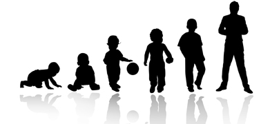 Several silhouettes show the stages of growth of a person, from infancy to adulthood.