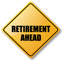 This shows a road sign with the inscription “Retirement Ahead.”