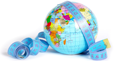 This is an image showing a measuring tape around a globe.