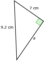 This is an image of a right triangle. The hypotenuse is marked as 9.2 centimetres, and the other two sides are marked as 7 centimetres and a.