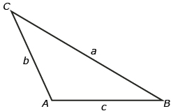 This is a picture of an obtuse triangle with vertices A, B, C, and corresponding sides a, b, c. Angle A is obtuse.