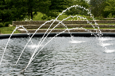 This is a photo of multiple spray fountains. 
