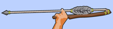 This is an image of a hand holding an atlatl.